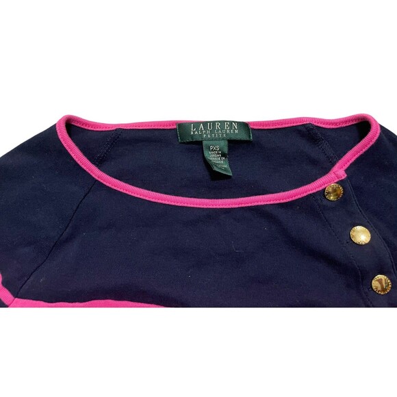 Lauren Ralph Lauren Fuchsia Pink And Navy Striped Blouse Sz PXS Gold Buttons - Picture 2 of 4